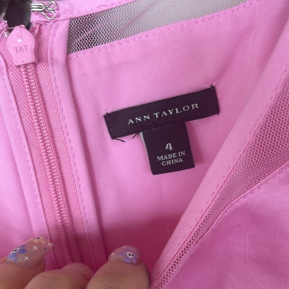 Ann Taylor Pink Tiered Fit & Flare Lined Sleeveless Tulle Mesh Cotton Office - Picture 5 of 16